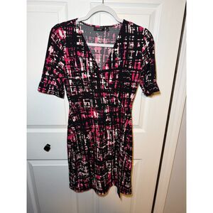 Apt. 9 Women's Faux Wrap Dress Pink Black Abstract Print Size Small
